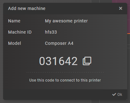 Add new printer form with connection code