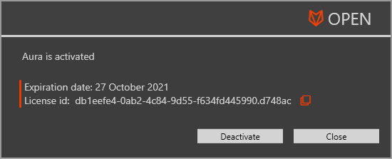 License information dialog