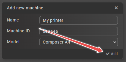 Machine creation form with information